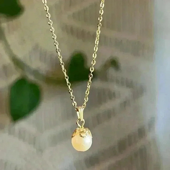 Costume Jewelry Pearl Necklace Gold drop dangle bridal luster boho luxury 16“ - Picture 4 of 9